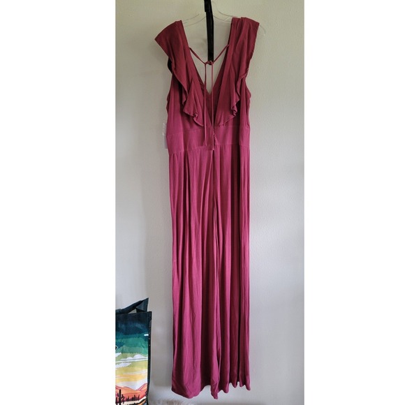 Ruffle V-Neck Womens XL Wide Leg Jumpsuit Pink Magenta NWT Snag - Picture 2 of 13